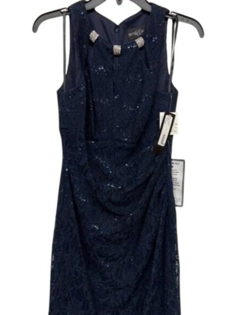 Betsy & Adam for Macys Rhinestone Embellished Sapphire Blue Sequin & Lace Dress